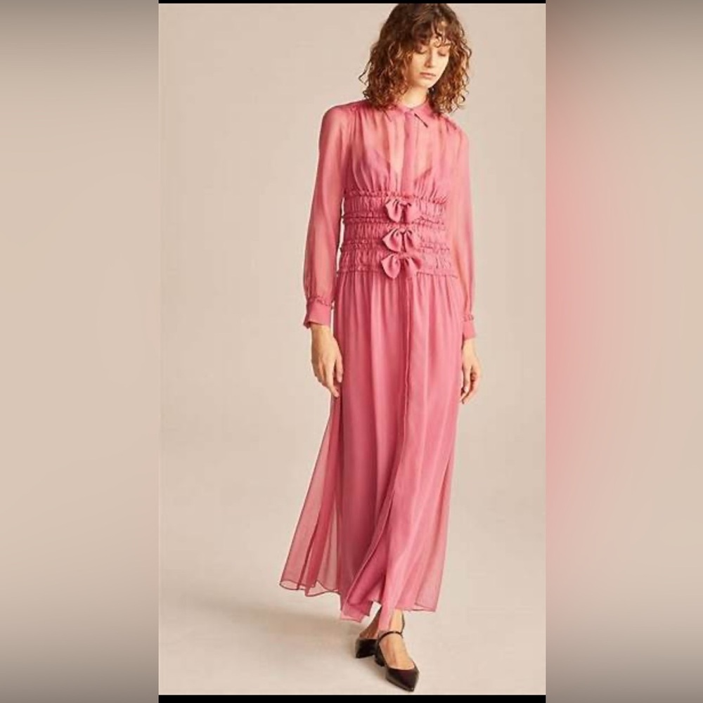 Rebecca Taylor Rose Pink Long Sheer Tie-Waist Maxi Dress